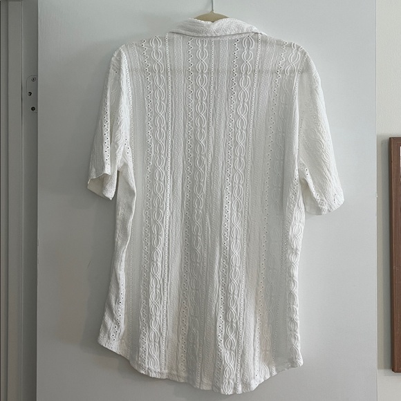 White Textured Lace Casual Button Down Shirt - Picture 4 of 7